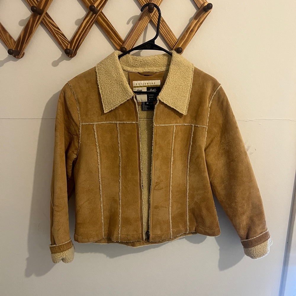 Wrangler Tan Suede Teddy Jacket with Shearling Trim
